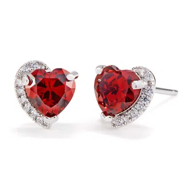 Evesaddiction Custom Heart Birthstone Cz Half Halo Earrings In Red
