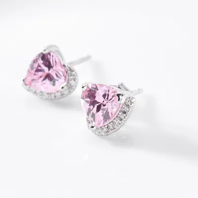 Evesaddiction Custom Heart Birthstone Cz Half Halo Earrings In Red