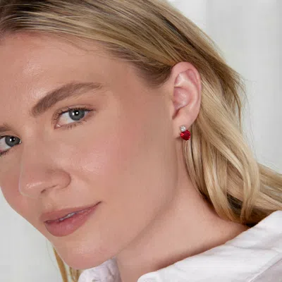 Evesaddiction Custom Heart Birthstone Cz Stud Dangle Earrings In Purple