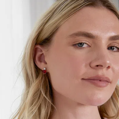 Evesaddiction Custom Heart Birthstone Cz Stud Dangle Earrings In Purple