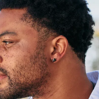 Evesaddiction Men's 6mm Square Black Cz Stud Earrings In Black