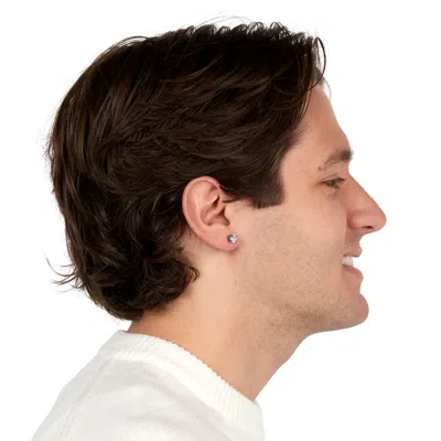 Evesaddiction Men's Black Silver 6mm Round Cz Stud Earrings In Silver