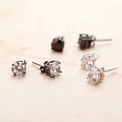 Evesaddiction Men's 6mm Round Black Cz Stud Earrings In Black