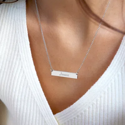 Evesaddiction 14k White Gold Bar Nameplate Necklace In Silver