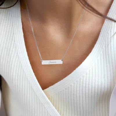 Evesaddiction 14k White Gold Bar Nameplate Necklace In Silver