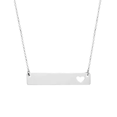 Evesaddiction 14k White Gold Name Bar With Heart Cut Out In Silver