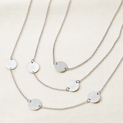 Evesaddiction Engravable Initial Silver Disc Necklace In Silver
