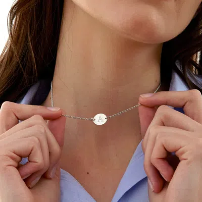Evesaddiction Engravable Initial Silver Disc Necklace In Silver