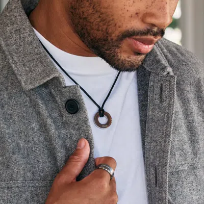 Evesaddiction Men's Engravable Black Cord Circle Pendant In Silver