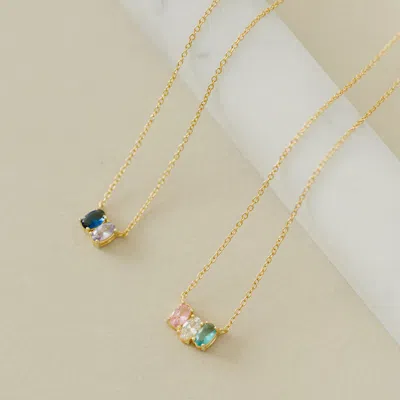 Evesaddiction 3 Stone Silver Petite Oval Birthstone Necklace In Multi