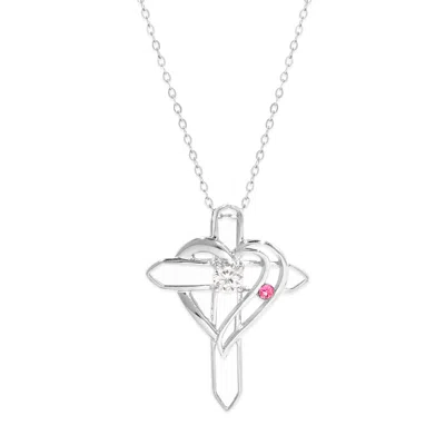 Evesaddiction Custom Birthstone Heart And Cross Necklace - Silver / 1 In Silver