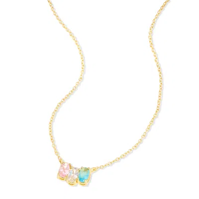 Evesaddiction 3 Stone Gold Petite Oval Birthstone Necklace In Multi