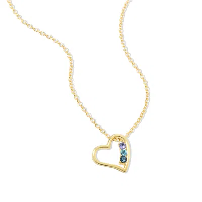 Evesaddiction 3 Stone Gold Petite Heart Birthstone Pendant In Gold