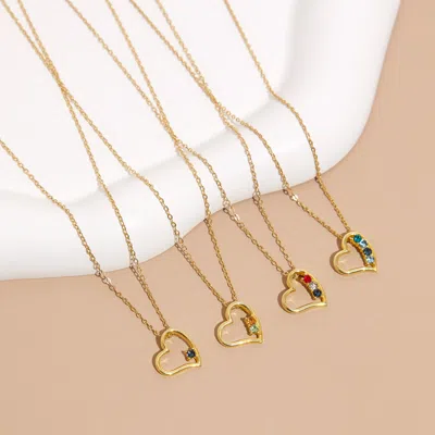 Evesaddiction 3 Stone Gold Petite Heart Birthstone Pendant In Gold