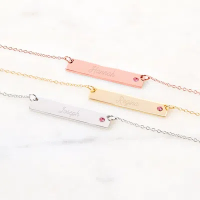 Evesaddiction Engravable Sterling Silver Birthstone Name Bar Necklace In Silver