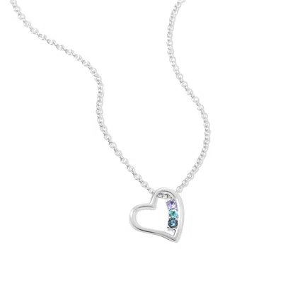 Evesaddiction 3 Stone Silver Petite Heart Birthstone Pendant In Silver