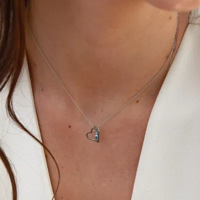 Evesaddiction 3 Stone Silver Petite Heart Birthstone Pendant In Silver