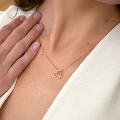 Evesaddiction 2 Stone Gold Petite Heart Birthstone Pendant In Gold