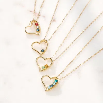 Evesaddiction 2 Stone Gold Petite Heart Birthstone Pendant In Gold