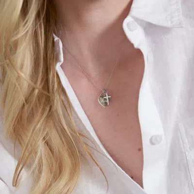 Evesaddiction Sterling Silver Engravable Heart With Cz Cross Pendant In Metallic