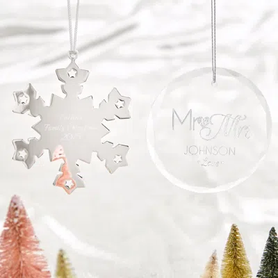 Evesaddiction Personalized Snowflake Engraved Metal Ornament In Metallic
