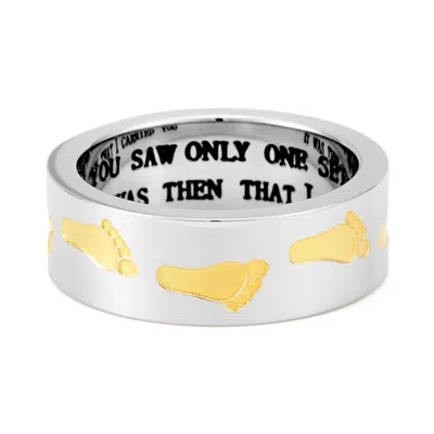 Evesaddiction Footprints In The Sand Stainless Steel Ring In Silver