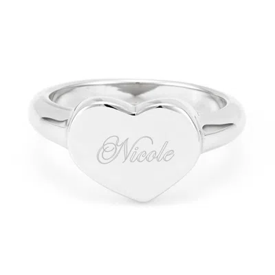 Evesaddiction Stainless Steel Heart Signet Ring In Silver