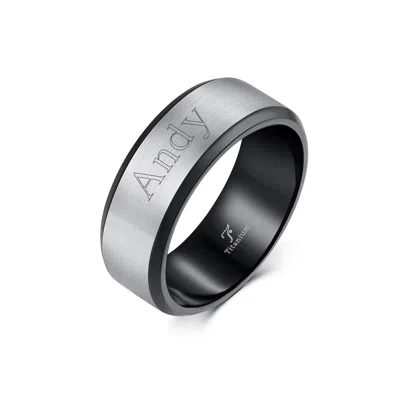 Evesaddiction Mens Black Titanium Band With Brushed Silver In Black