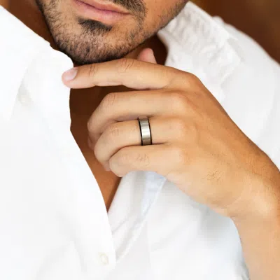 Evesaddiction Mens Black Titanium Band With Brushed Silver In Black