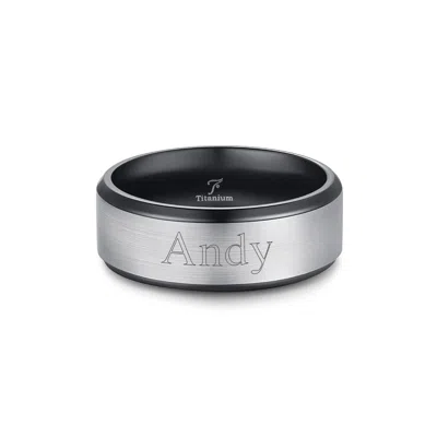 Evesaddiction Mens Black Titanium Band With Brushed Silver In Black