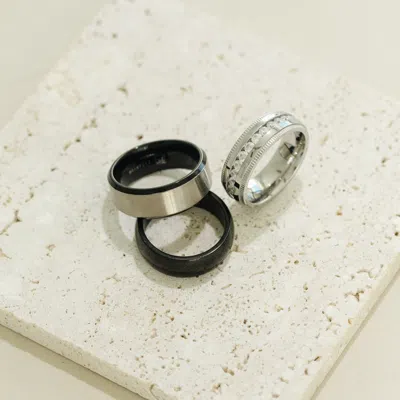 Evesaddiction Mens Black Titanium Band With Brushed Silver In Black