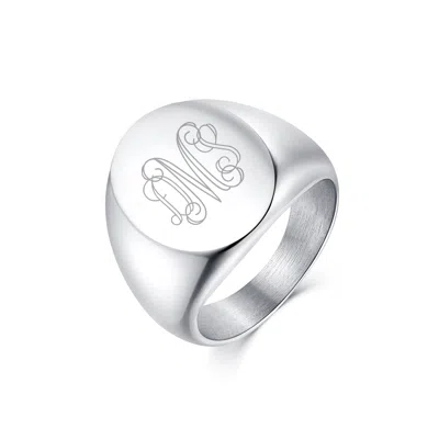 Evesaddiction Mens Oval Cut Stainless Steel Signet Ring In Silver