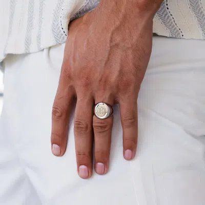 Evesaddiction Mens Oval Cut Stainless Steel Signet Ring In Silver