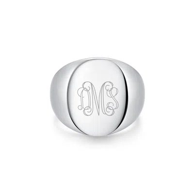 Evesaddiction Mens Oval Cut Stainless Steel Signet Ring In Silver