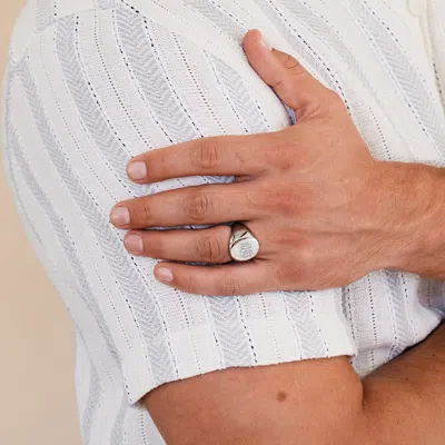 Evesaddiction Mens Oval Cut Stainless Steel Signet Ring In Silver