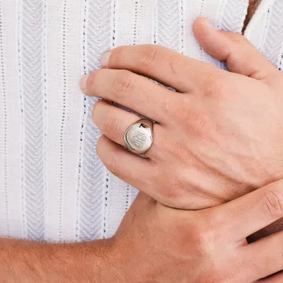 Evesaddiction Mens Oval Cut Stainless Steel Signet Ring In Silver