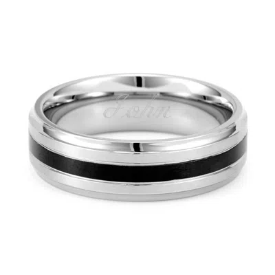 Evesaddiction Mens Stainless Steel Band With Single Black Inlay In Silver