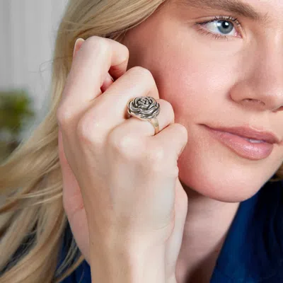 Evesaddiction Sterling Silver Rose Ring In Metallic