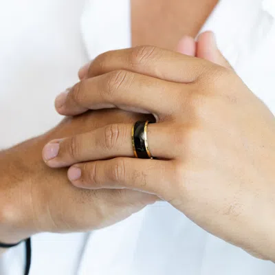 Evesaddiction Men's Black Plate Gold Lined Steel Band In Black