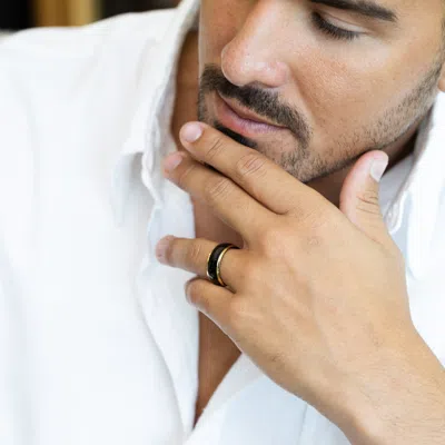 Evesaddiction Men's Black Plate Gold Lined Steel Band In Black