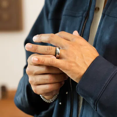 Evesaddiction Engraved Silvery Black Solar Eclipse Secret Message Band In Metallic