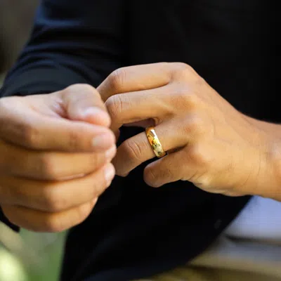 Evesaddiction 7 Mm Gold Comfort Fit Tungsten Band In Gold