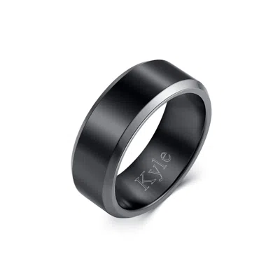 Evesaddiction 8 Mm Black Tungsten Ring With Silver Beveled Edges In Black