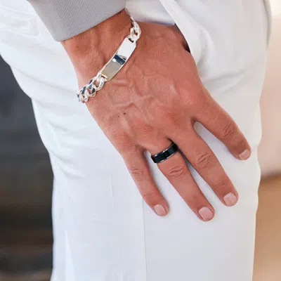 Evesaddiction 8 Mm Black Tungsten Ring With Silver Beveled Edges In Black