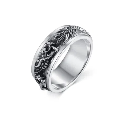 Evesaddiction Sterling Silver Dragon Spinner Ring In Silver
