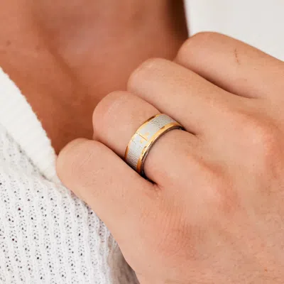 Evesaddiction Two Tone Stainless Steel Lord's Prayer Ring In Silver