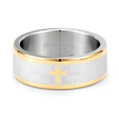 Evesaddiction Two Tone Stainless Steel Lord's Prayer Ring In Silver
