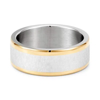 Evesaddiction Two Tone Stainless Steel Lord's Prayer Ring In Silver