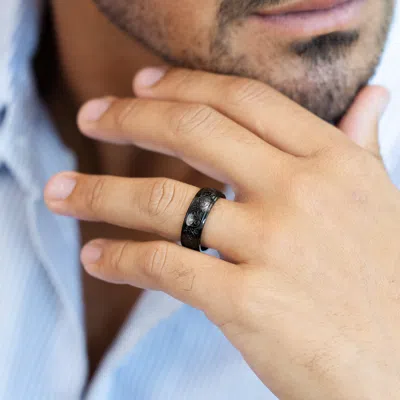 Evesaddiction Men's Black Stainless Steel Carved Design Ring In Black