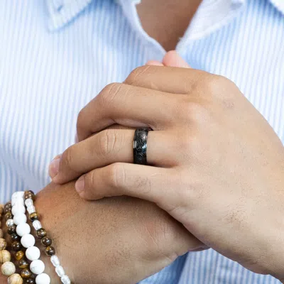 Evesaddiction Men's Black Stainless Steel Carved Design Ring In Black